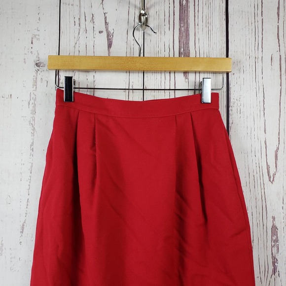 Talbots Pencil Skirt Womens Size 4 Pleat Front Knee Length Wool Red - Picture 2 of 6